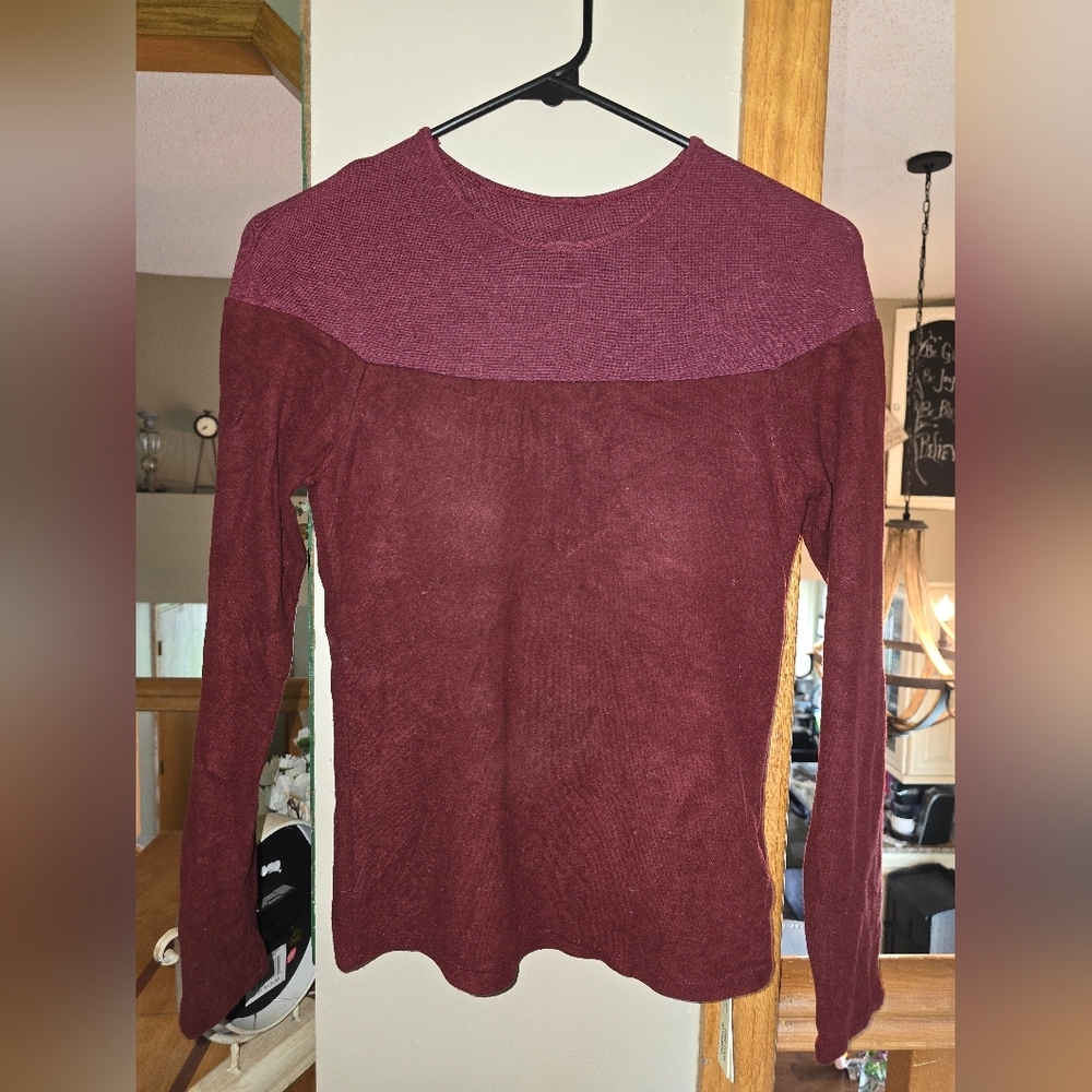 OGL Light ThermalTencel Wool Sheer Shoulder Brami Top - Ruby & Off White